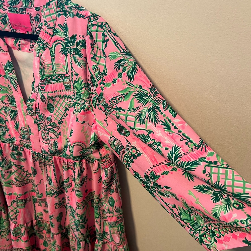 Lilly Pulitzer Martine pink and green flowy dress above knee length, size XL
